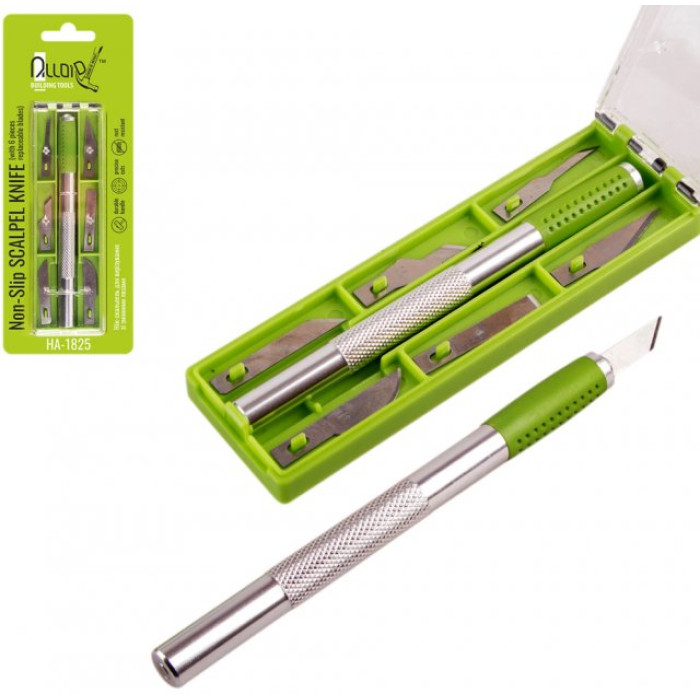 Ніж-скальпель для вирізування Alloid зі змінними лезами 6 шт (НА-1825)