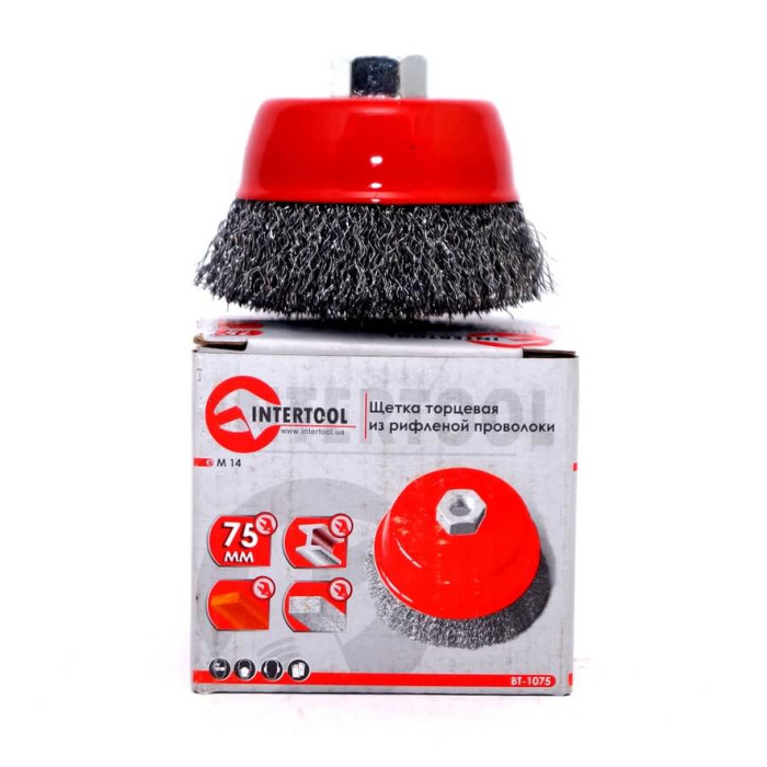 Щітка чашкова 75 мм, для УШМ, М14 (кручений дріт) INTERTOOL BT-1075