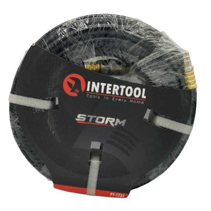 Шланг гумовий армований повітряний 20 атм, 8x15 мм, 10 м з швидкороз'ємними з'єднаннями INTERTOOL PT-1731