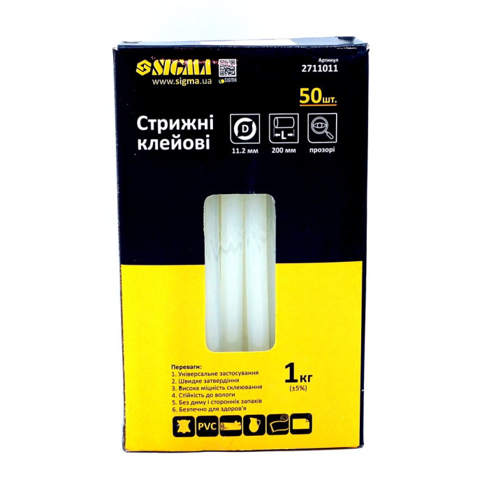 Стрижні клейові Ø11.2×200мм 50шт 1кг (прозорі) SIGMA (2711011) (ціна за 1 стрижень / продаж поштучно)