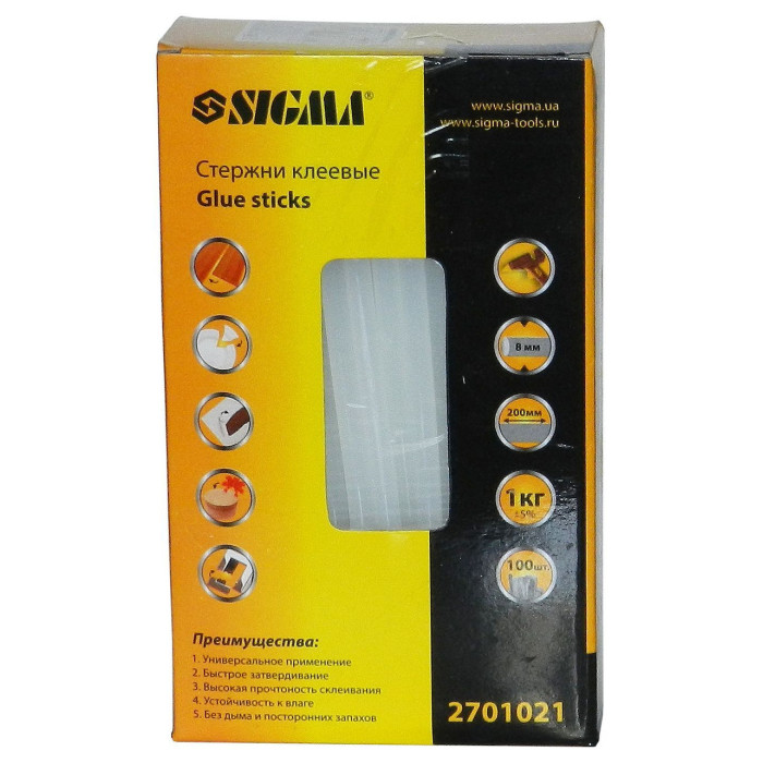 Стрижні клейові Ø8×200мм (прозорі) SIGMA (2701021) поштучно (100 шт. в упаковці)