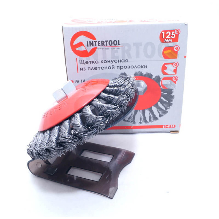 Щітка конусна 125 мм, для УШМ, М14 (пучки витого дроту) INTERTOOL BT-4125