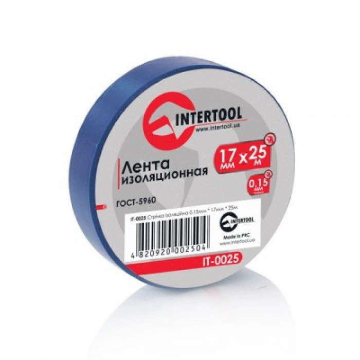 Стрічка ізоляційна 0,15 мм x 17 мм x 25 м синя INTERTOOL IT-0025