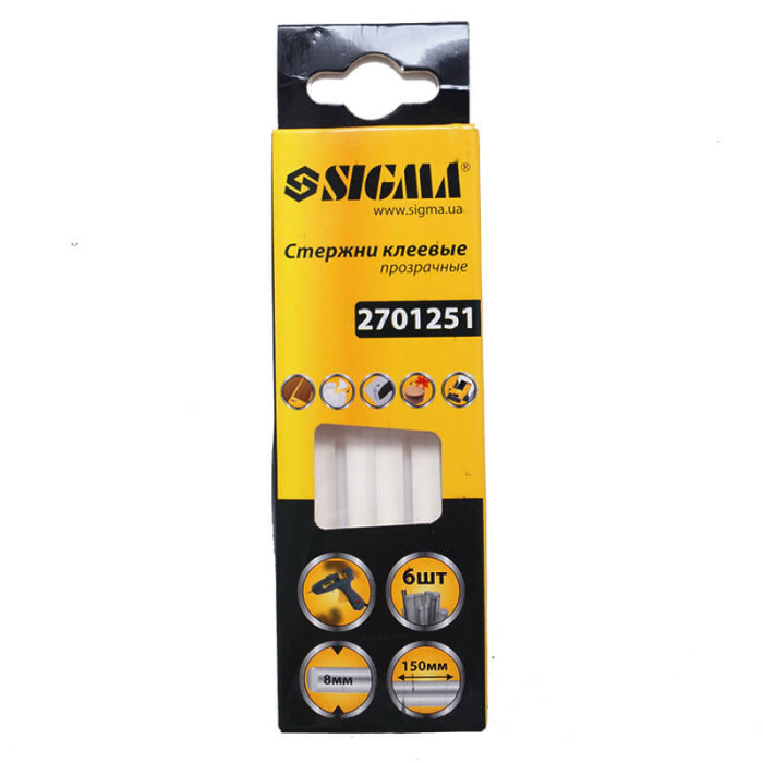 Стрижні клейові Ø8×150мм 6шт (прозорі) SIGMA (2701251)