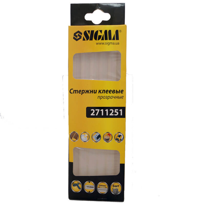 Стрижні клейові прозорі Ø11,2 x 200мм 6шт (прозорі) Sigma (2711251)