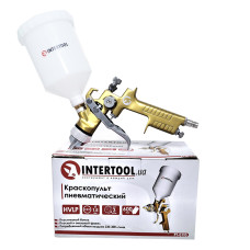 Пневматичний краскопульт HVLP, форсунка 1.5мм, верхній пластиковий бачок 600мл., 3бар INTERTOOL PT-0110
