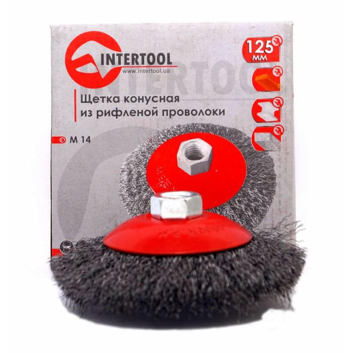 Щітка конусна 125 мм, для УШМ, М14 (кручений дріт) INTERTOOL BT-5125
