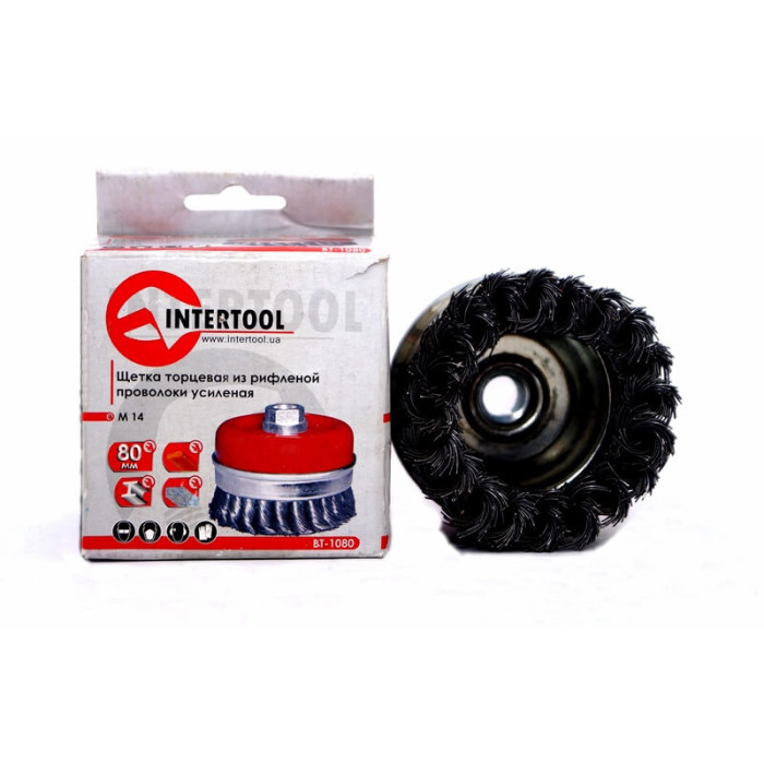 Щітка торцева посилена М14 80мм (пучки витого дроту) INTERTOOL BT-1080