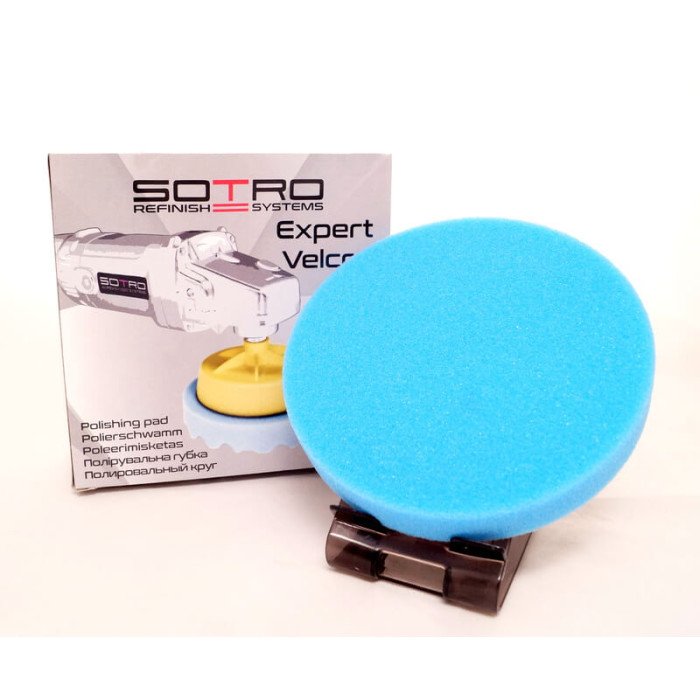 Губка полірувальна гладка на липучці SOTRO D150/H25мм, блакитна - надтверда (гладка) (арт. T091501)