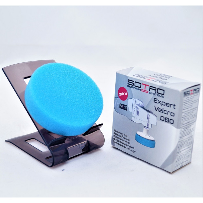 Губка полірувальна блакитна, тверда, гладка (на липучці) SOTRO T098001, d80 мм
