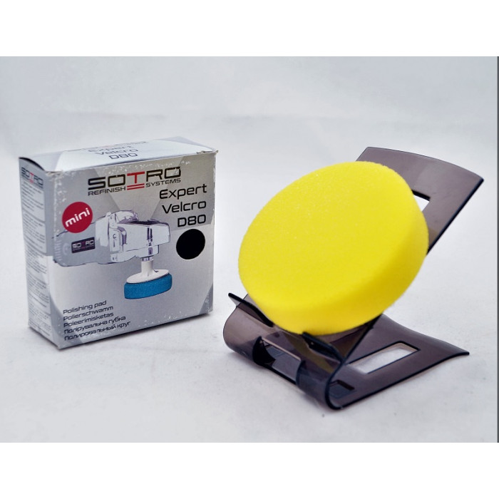 Губка полірувальна гладка на липучці SOTRO T098004, Ø80мм/H25 жовта - універсальна