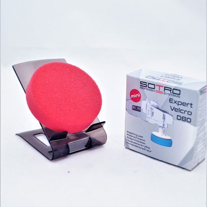 Коло полірувальне для фар червоне з липучкою середньо-м'який діаметр 80мм, SOTRO T098005