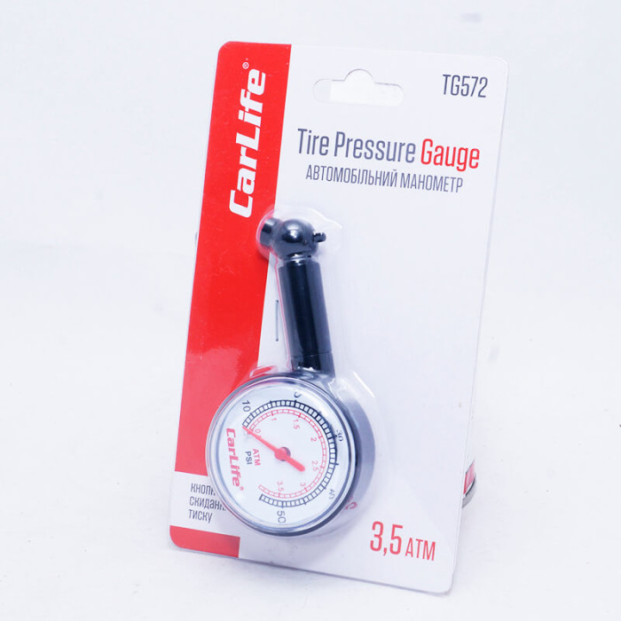 Манометр автомобільний 3,5Атм пластиковий CarLife TG572