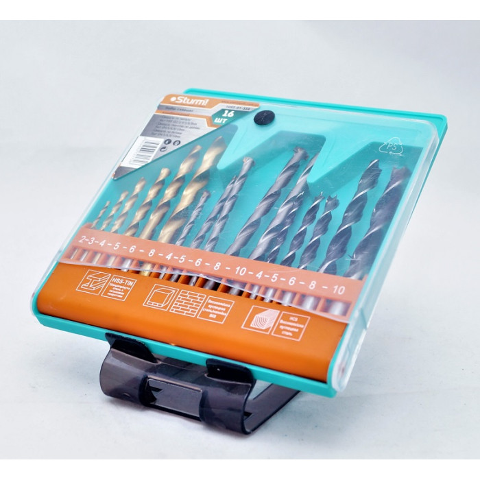 Набір свердел (метал, дерево, бетон, 16 шт) Sturm 1055-01-SS4