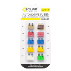 Набір запобіжників SOLAR блістер стандарт, цинковий сплав (5A.7.10A.15A, 20A, 25A, 30A) 10шт