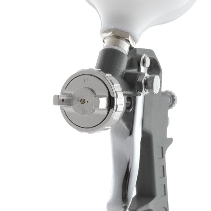 Краскопульт пневматичний HP, дюза 1,5мм, верхній пластиковий бачок 600мл, INTERTOOL PT-0204