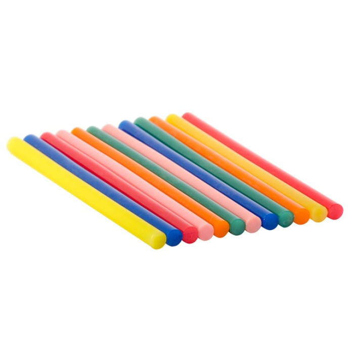 Комплект кольорових клейових стрижнів 11.2 мм x 200 мм, 12шт INTERTOOL RT-1028