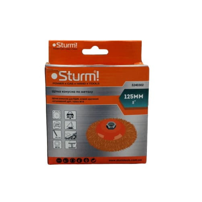 Щітка конусна для УШМ, кручений сталевий дріт (125 мм) Sturm (арт. 5240302)
