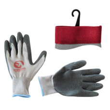 Рукавичка біла синтетична в'язана, покрита сірим рифленим латексом на долоні 10