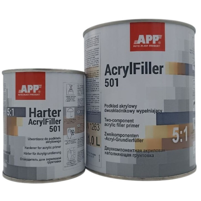 Двокомпонентний акриловий грунт чорний 1л.+ затверджувач 0,2л, що наповнює APP 2K HS AcrylFiller 5:1