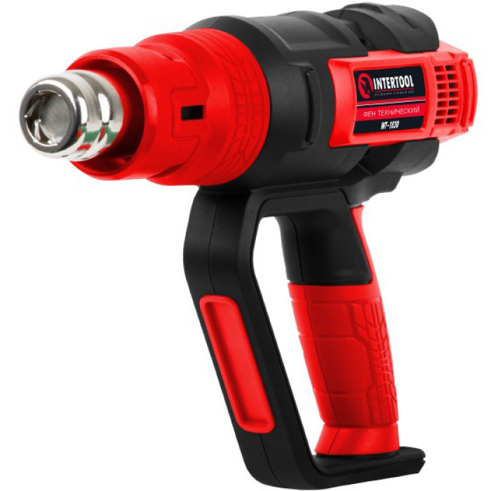 Фен технічний 2000 Вт, 3 режими, плавне регулювання, 50°C-600°C, 250л/хв-500л/хв, 4 насадки, скребок, кейс. INTERTOOL WT-1030