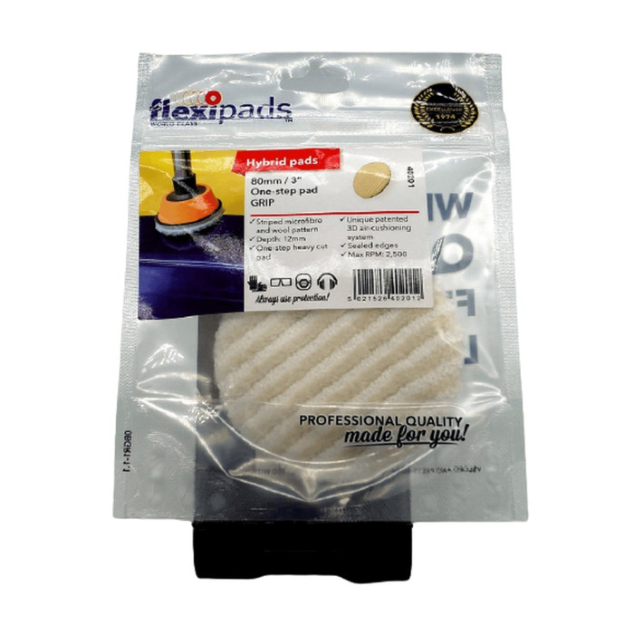 Полірувальне коло гібридне, біле - Flexipads Hybrid pad one-step з натуральної овчини, 80 мм (3