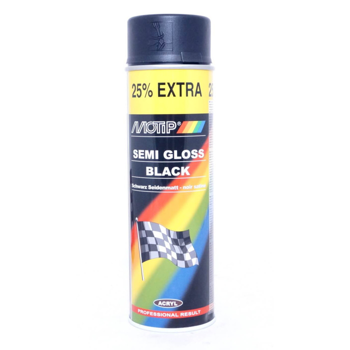 Фарба акрилова універсальна в аерозолі, напівматова чорна MOTIP 500мл (арт. 04001IG)