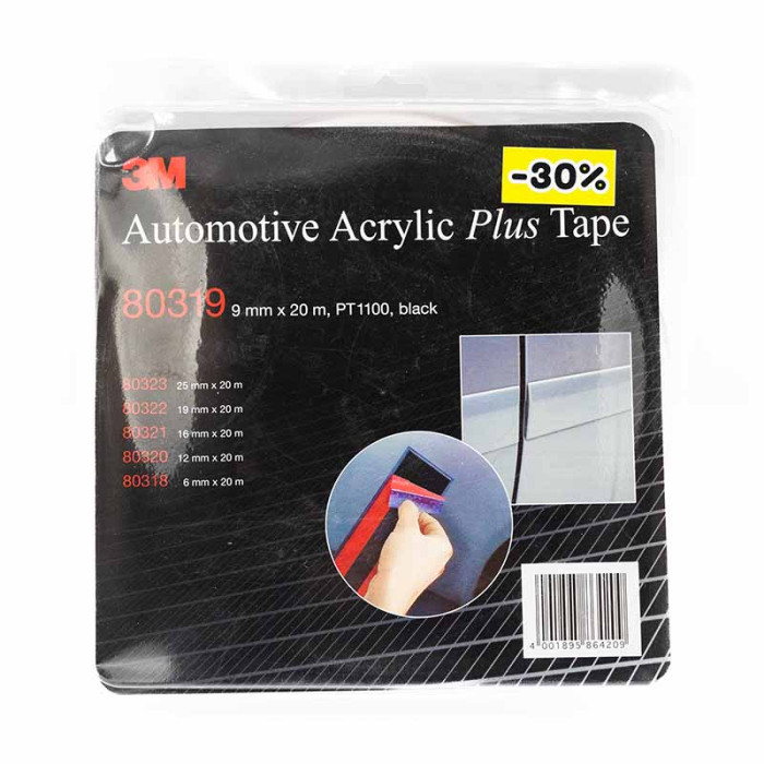 Двостороння клейка стрічка 3M 80319 PT 1100 чорна 1,1 мм * 9мм * 20м