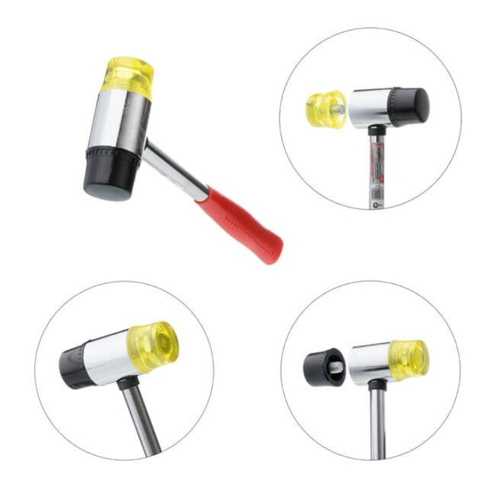 Молоток рихтувальний 35мм з металевою рукояткою, гумовий та поліуретановий змінні бойки. INTERTOOL HT-0238