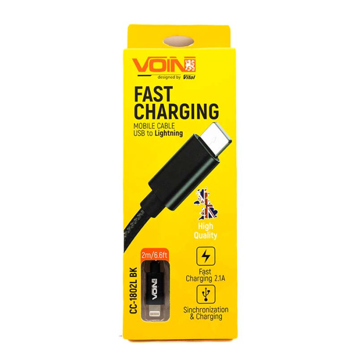 Кабель USB VOIN Lightning 3A 2м Quick Charge чорний (арт. CC-1802L ВК)