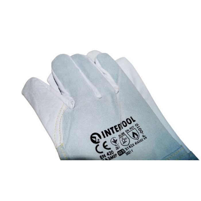 Замшеві рукавички серія з коров'ячої шкіри, кевларова нитка, жорсткий манжет 15 см, довжина 14 