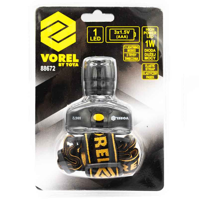 Ліхтар на лоб Vorel 1 LED лампа 1W 3-функціональний (DW)