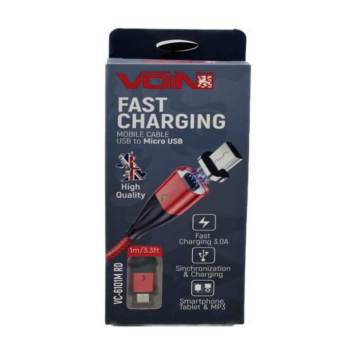 Кабель магнітний VOIN USB - Micro USB 3A, 1m червоний