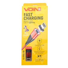 Кабель магнітний VOIN USB - Lightning 3A, 2m, червоний (швидка зарядка/передача даних)