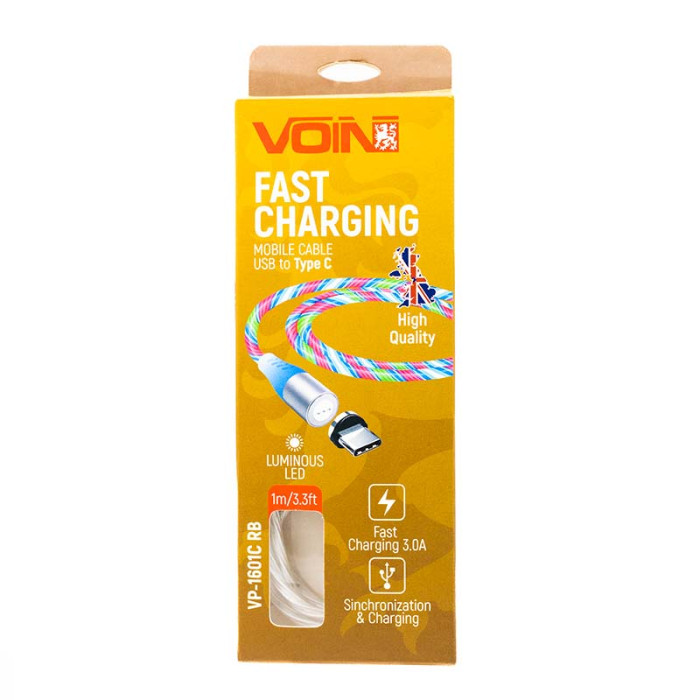 Кабель магнітний VOIN USB - Lightning 3A, 1м, червоний (швидка зарядка/передача даних) арт. VL-61011L RD