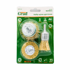 Набір дротяних щіток 3шт Ø25; 50; 50мм хвостовик Ø6мм (латунированная) GRAD 9029015