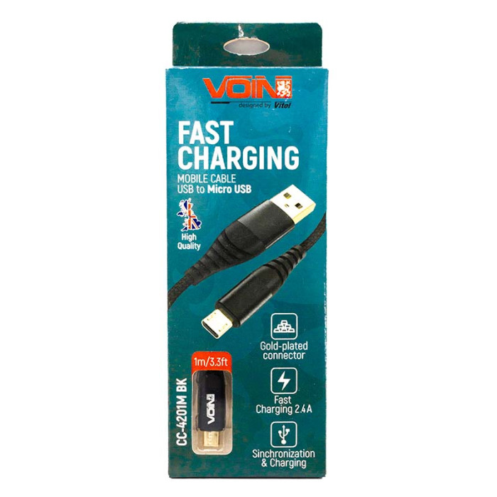 Кабель VOIN USB-USB 3A, 1м чорний (арт. CC-4201M BK)