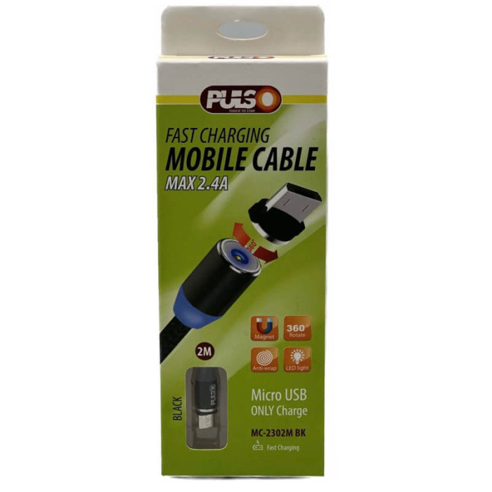 Кабель магнітний VOIN USB - Micro USB 2,4A, 2m чорний