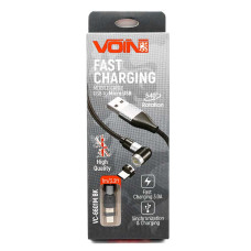 Кабель магнітний шарнірний VOIN USB - Micro USB 3A, 1m, black Fast charging