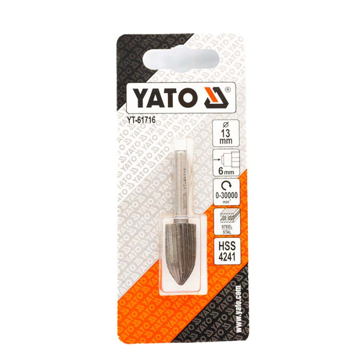 Фреза YATO по металу конічна d-13*25/55мм, хвостовик d-6 (закруглений) YT-61716