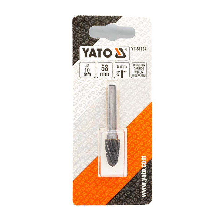 Фреза конусна округла Yato YT-61724 карбід вольфрамова 10 мм, Діаметр хвостовика 6 мм