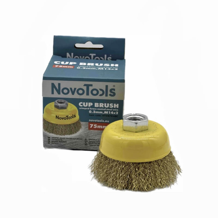 Щітка чашкова із рифленого дроту NovoTools 75 мм М14 (латунь) арт. NTWB7514BC