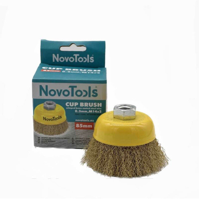 Щітка чашкова із рифленого дроту NovoTools 85 мм М14 (латунь) арт. NTWB8514BC