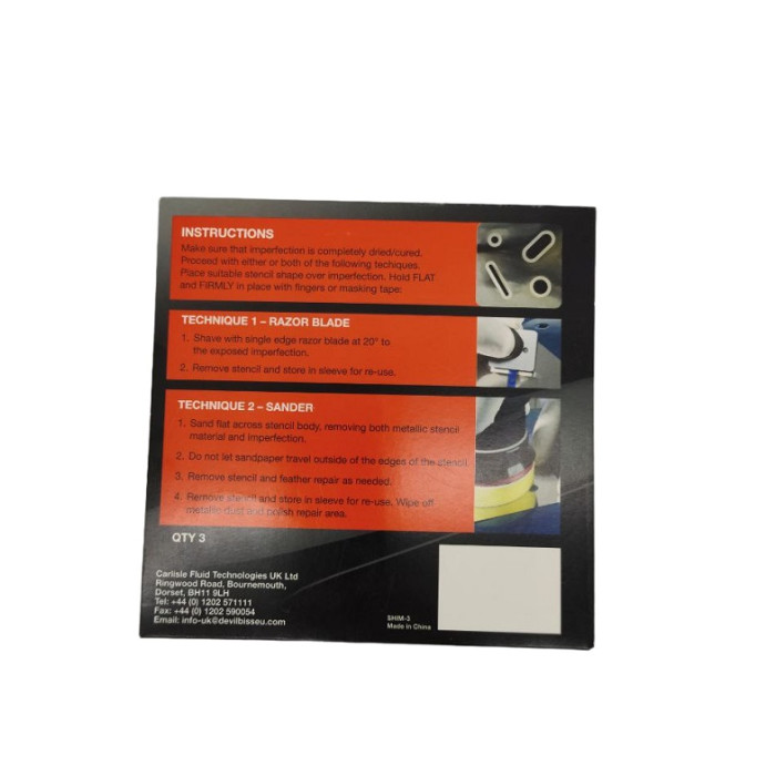Пластина металева для видалення дефектів (підтіків) ЛКМ DeVilbiss SHIM MASK (поштучно)