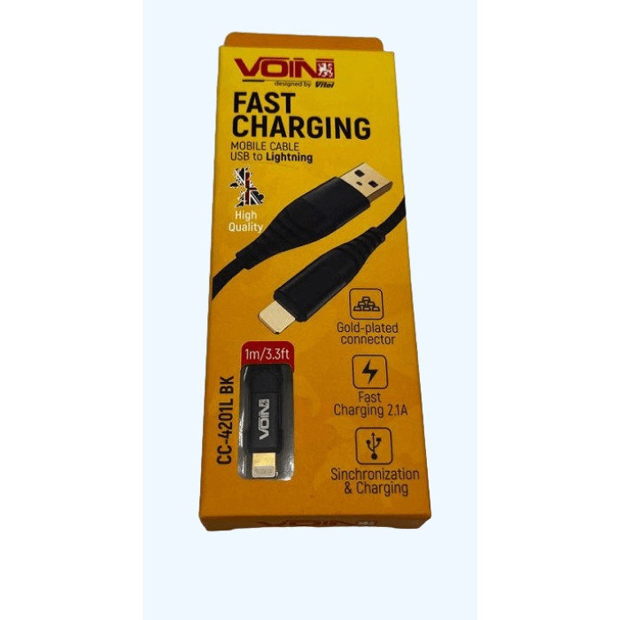 Кабель VOIN USB - Lightning 3А, 1м, чорний (арт. CC-4201L BK)