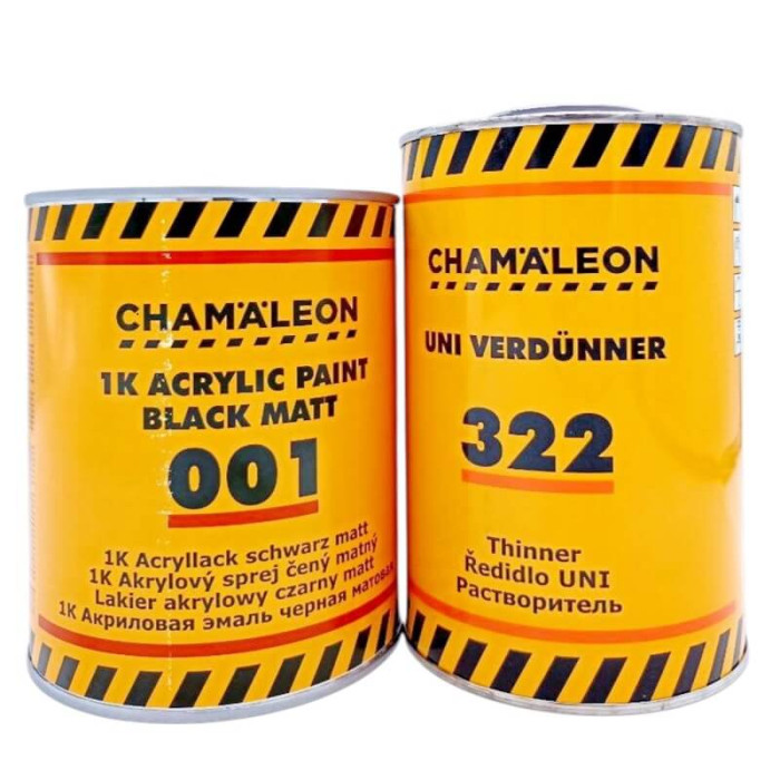 Фарба акрилова CHAMALEON 001 1K чорна матова 1л + розчинник
