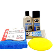 Набір К2 догляду за кузовом (антидощ + засіб для пластику та гуми + антиподряпин + аплікатор та мікрофібра)