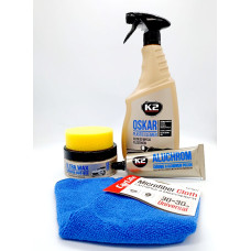 Набір К2 для блиску: віск твердий + паста для хрому та очищувач пластику (мікрофібра в комплекті)