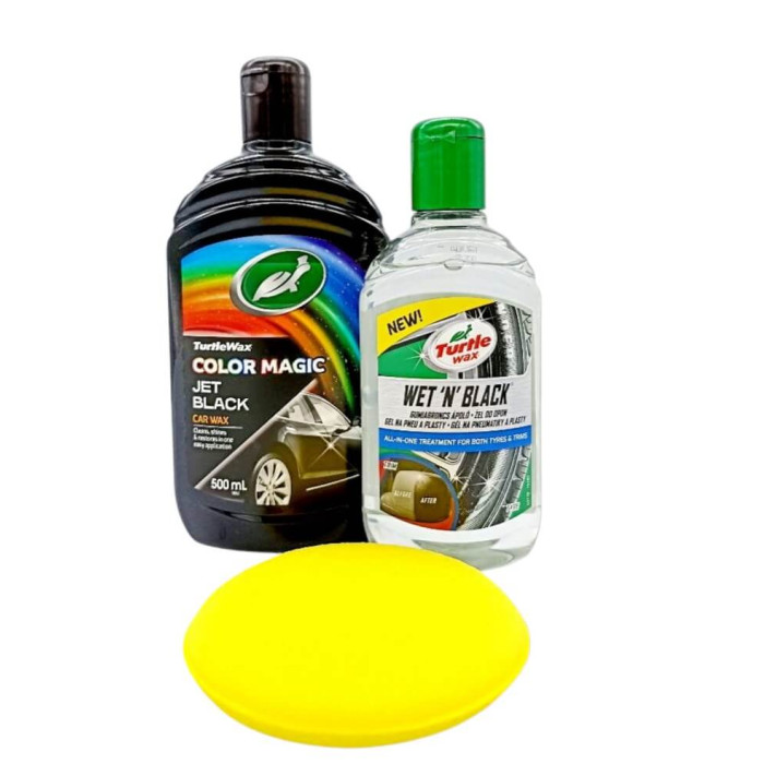 Набір відновлення ЧОРНОГО кольору Turtle Wax (поліроль для кузова + для пластику та гуми + аплікатор)