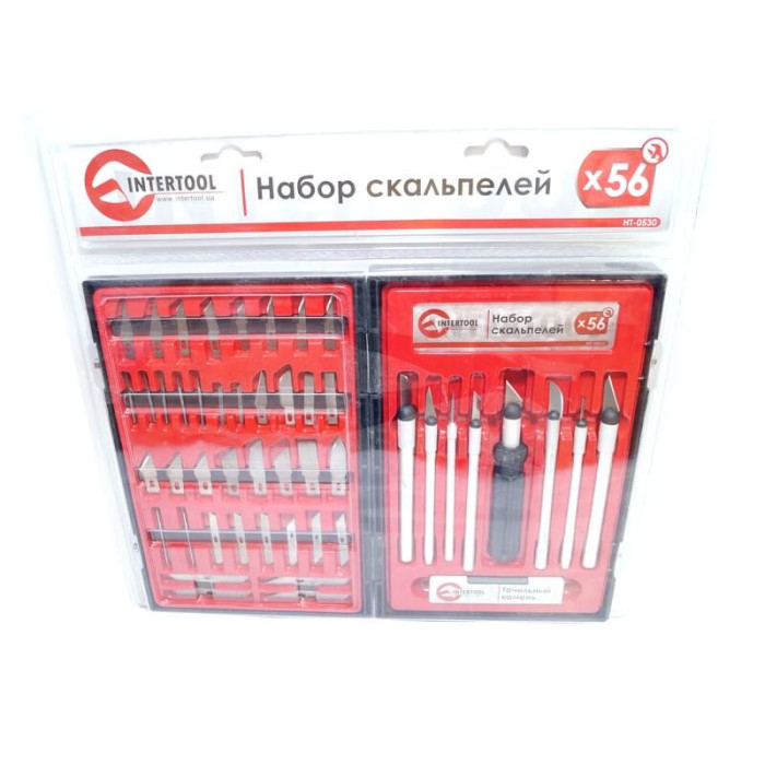 Набір скальпелів 56 од. у пластиковому футлярі INTERTOOL HT-0530